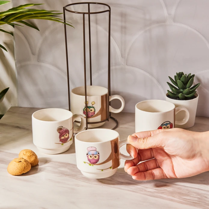 Karaca Owl 4 Ədəd Stendlı Çay Fincanı 160 ml